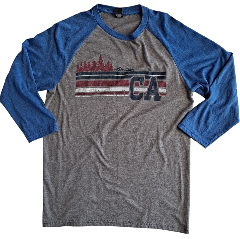 District Made soft 3/4 sleeve grey and blue top/shirt "Lake Tahoe CA"